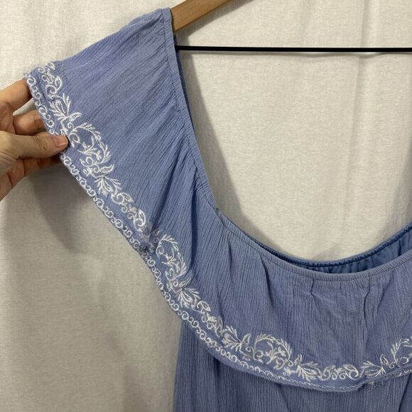 Francescas Blue Rain Blue Embroidered Off Shoulder Romper Womens Size M Boho - Picture 10 of 11